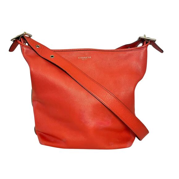 Coach Legacy Carnelian Leather Duffel #19889 - Coral Red Bucket Shoulder Bag - Picture 1 of 10